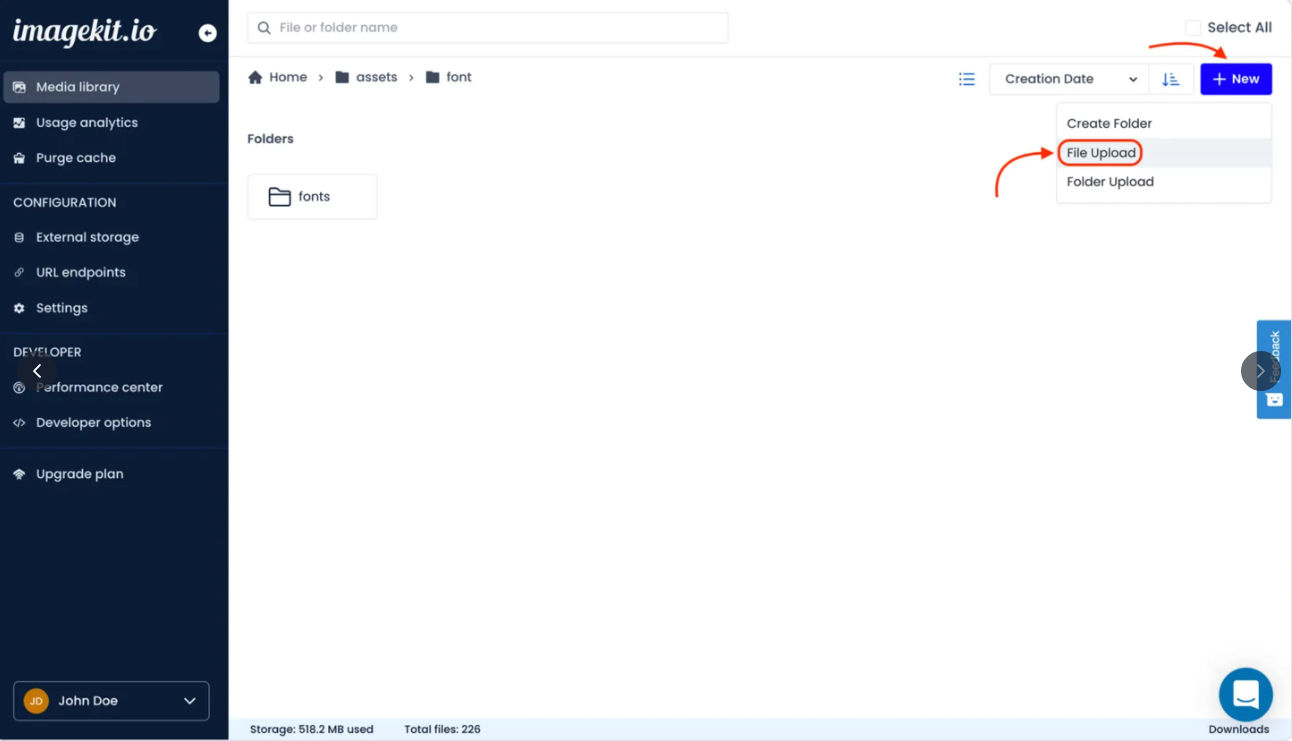 ImageKit's file upload